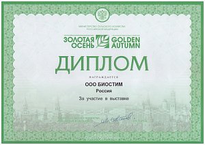 Диплом Золотая осень За Участие в Выставке